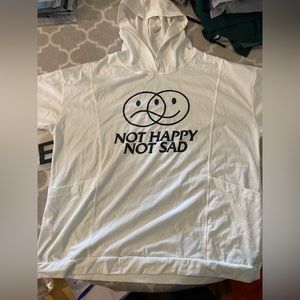 NOT HAPPY NOT SAD WHITE/BLACK GRAPHIC PULLOVER SHORT SLEEVE HOODED SHIRT